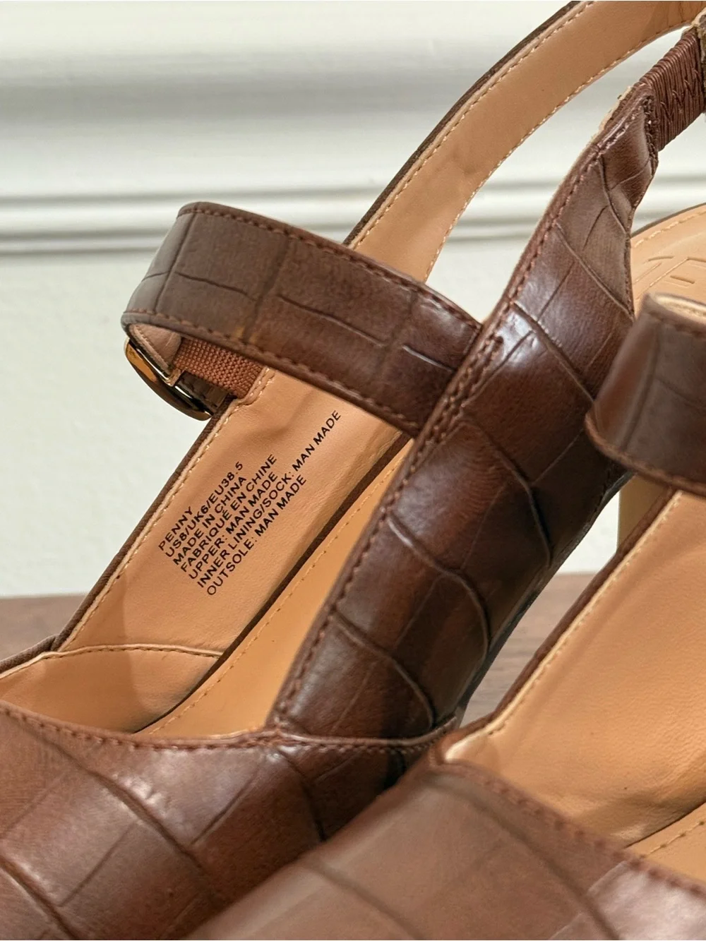 JF Brown Croc Embossed Mary Jane Slingback Platform Heels Size 8